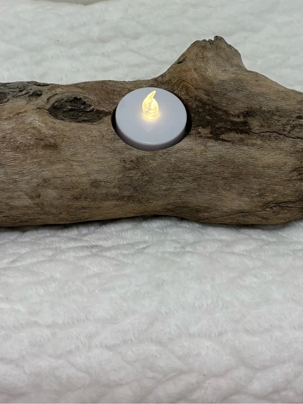 Handmade Rustic Driftwood Tealight Candle Holder - Natural Brown